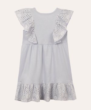 vestido de algodão com laise infantil azul