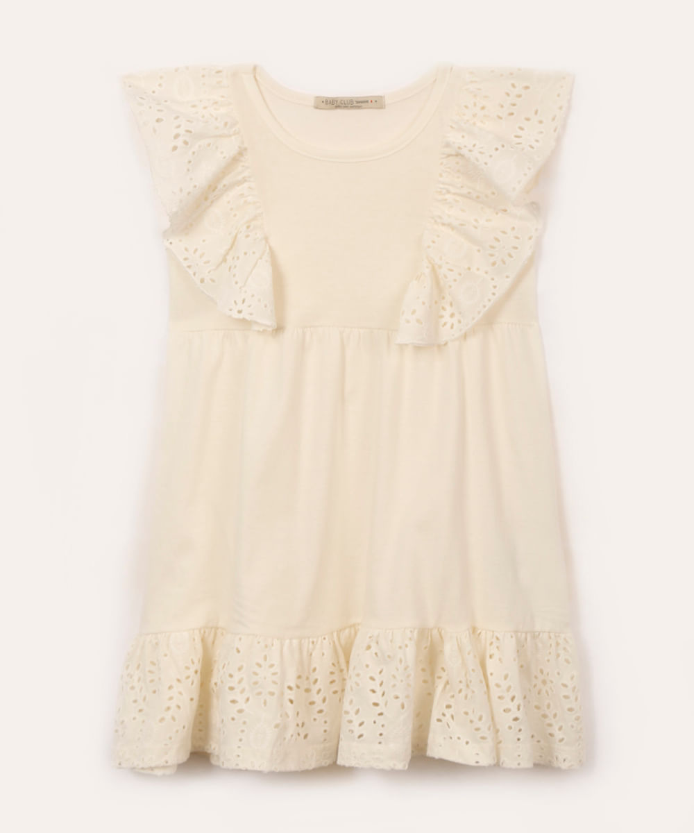 vestido de algodão com laise infantil off white