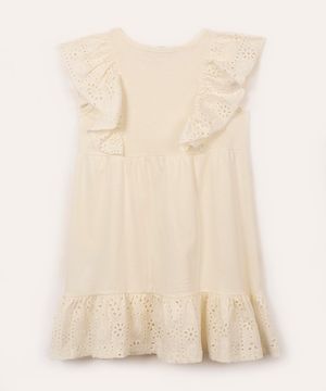 vestido de algodão com laise infantil off white