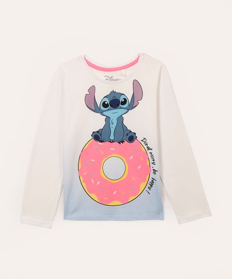 camiseta de algodão manga longa stitch off white