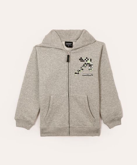 jaqueta de moletom infantil minecraft cinza mescla