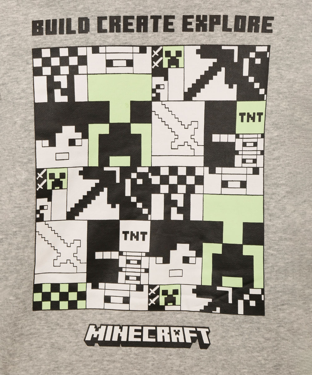 jaqueta de moletom infantil minecraft cinza mescla