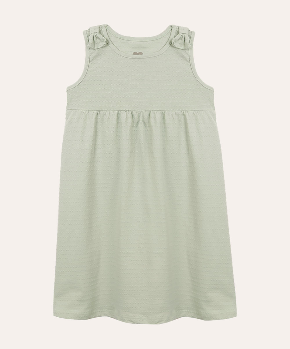 vestido infantil de algodão laço texturizado verde