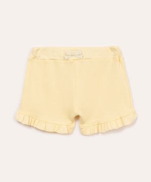 short infantil canelado com babado amarelo