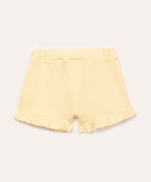 short infantil canelado com babado amarelo