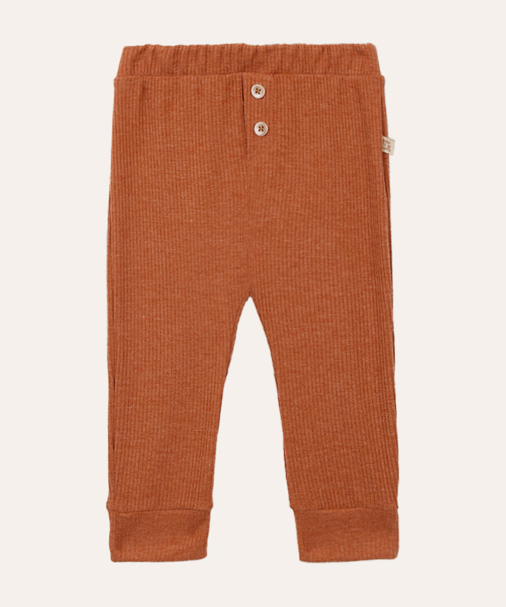 calça jogger com botão infantil texturizada marrom