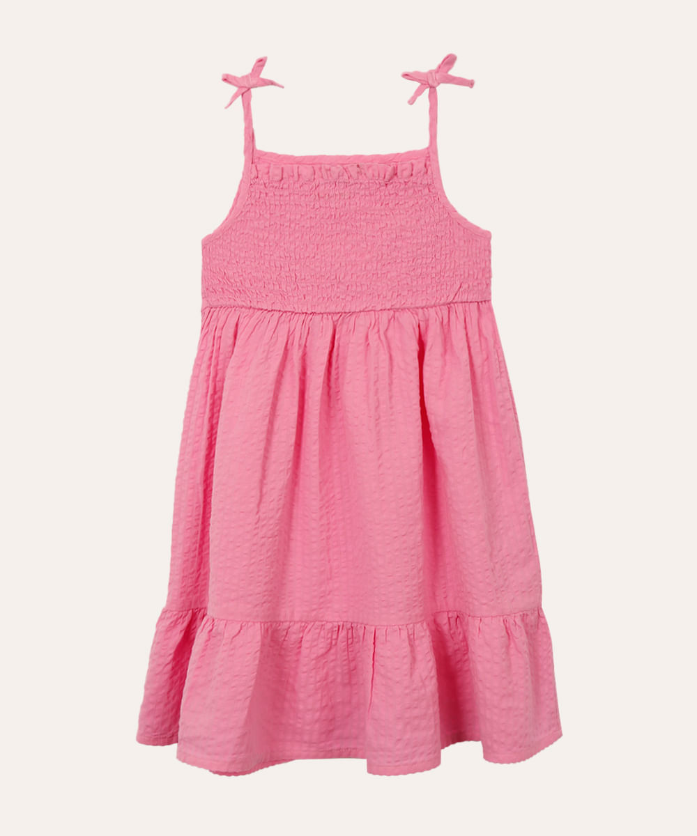 vestido de algodão infantil alça fina com laço rosa