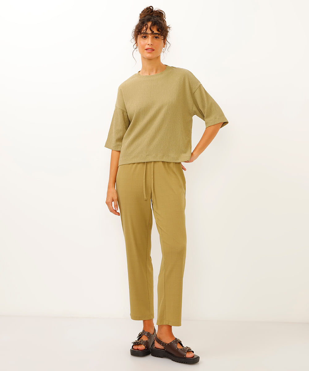 calça jogger cós com elástico texturizada verde