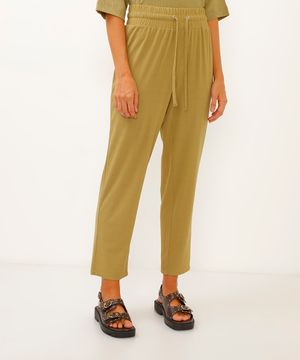 calça jogger cós com elástico texturizada verde