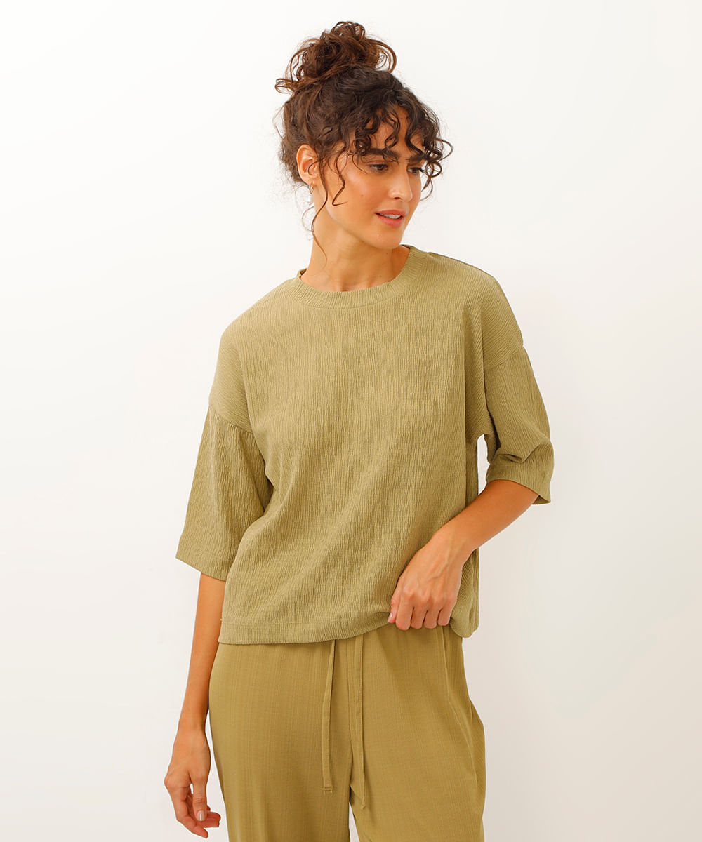 blusa manga curta texturizada verde
