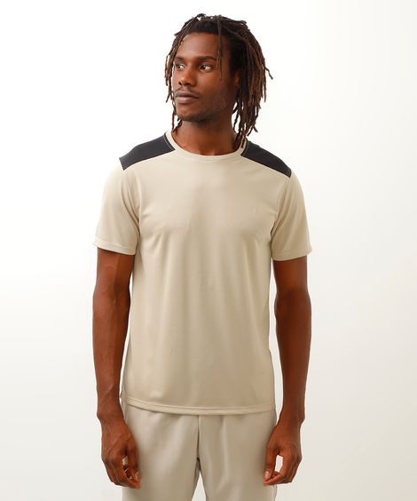 camiseta esportiva com recorte manga curta bege
