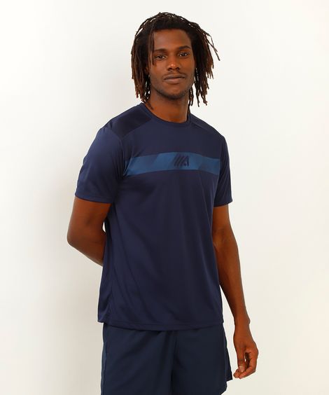 camiseta esportiva manga curta azul marinho