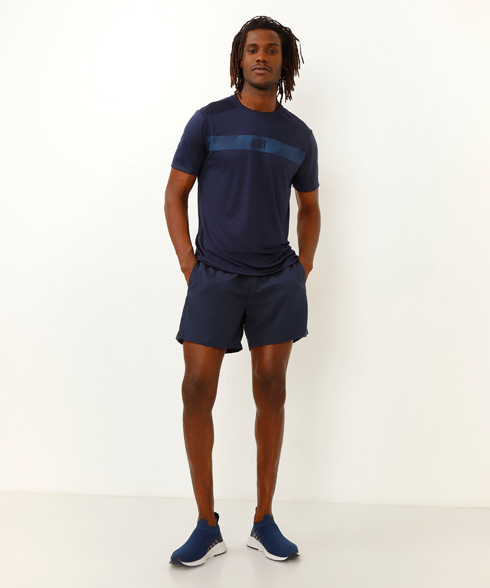 camiseta esportiva manga curta azul marinho