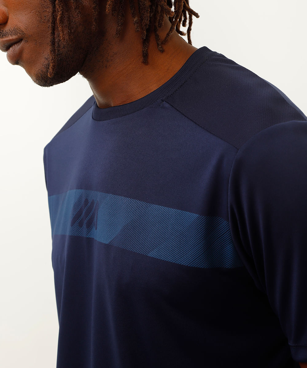 camiseta esportiva manga curta azul marinho