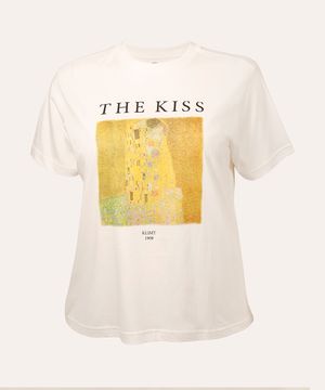 camiseta de algodão manga curta the kiss plus size mindset off white