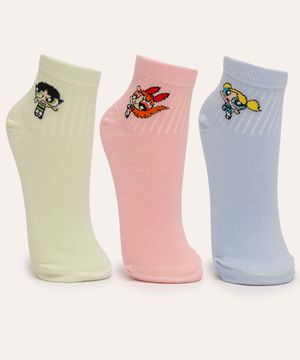 kit 3 pares de meias cano médio meninas super poderosas colorido