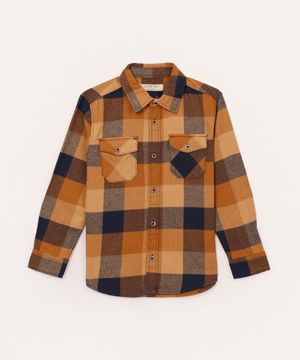 camisa de algodão infantil xadrez marrom