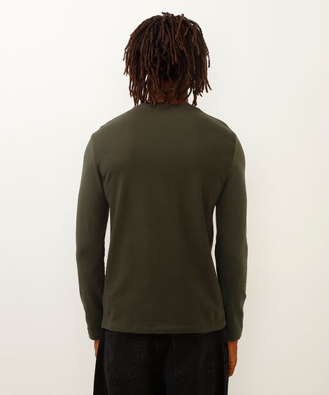 camiseta de algodão slim manga longa verde militar