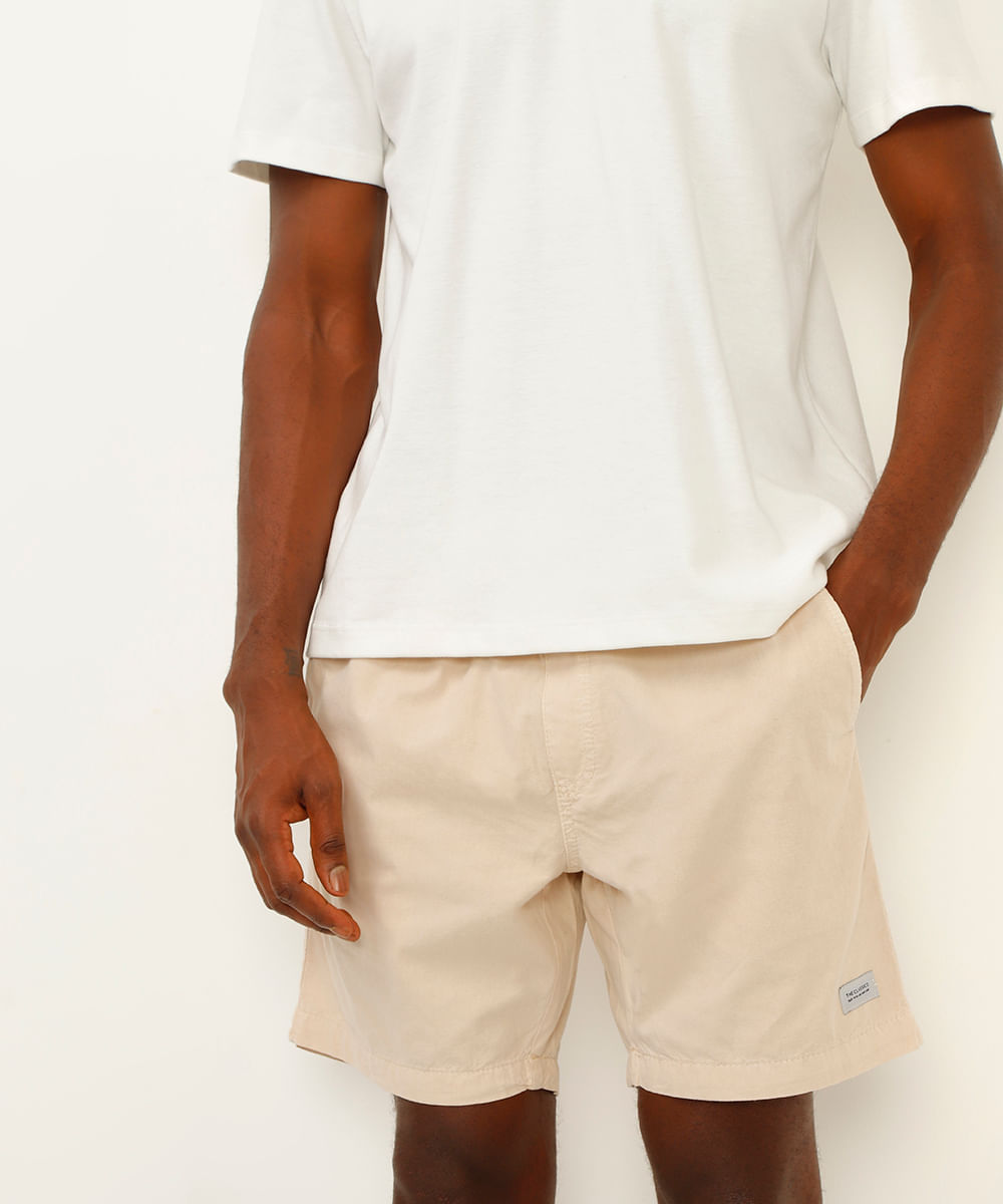 bermuda jogger de sarja com cordão bege
