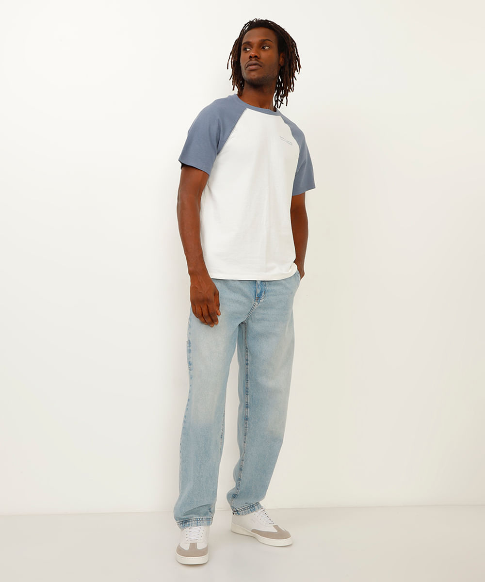 camiseta de algodão venice raglan azul