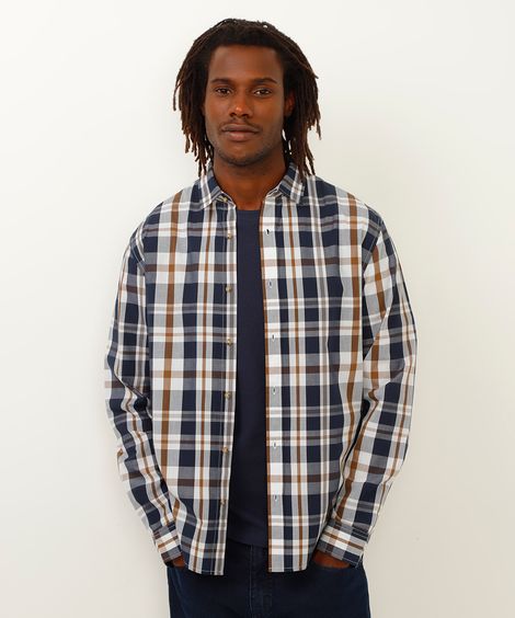 camisa comfort xadrez branco