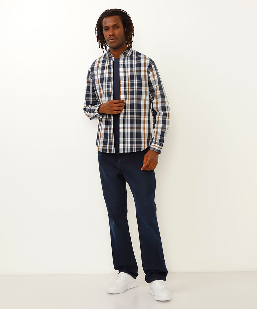 camisa comfort xadrez branco