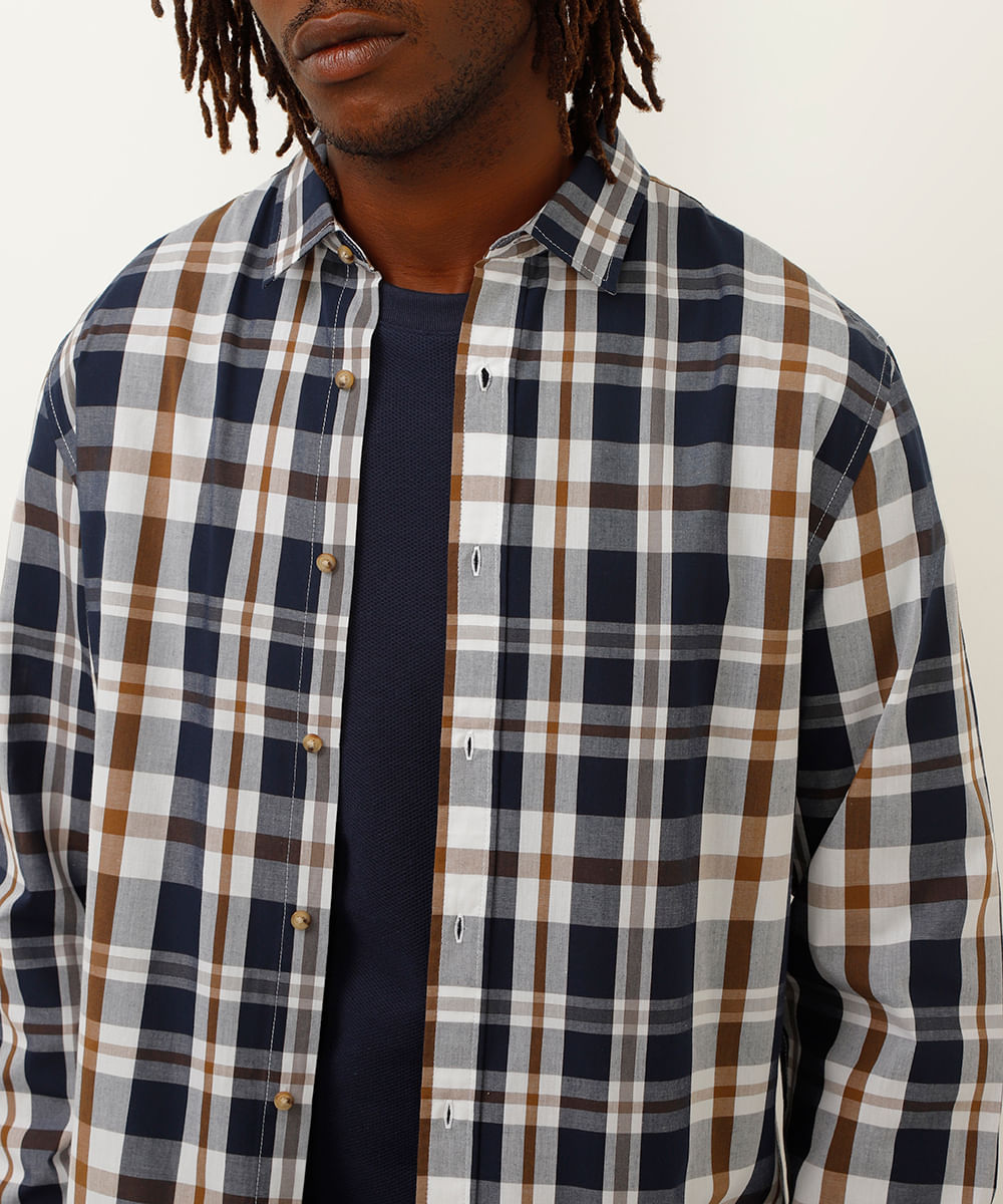 camisa comfort xadrez branco