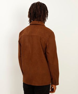 jaqueta de suede com bolsos marrom