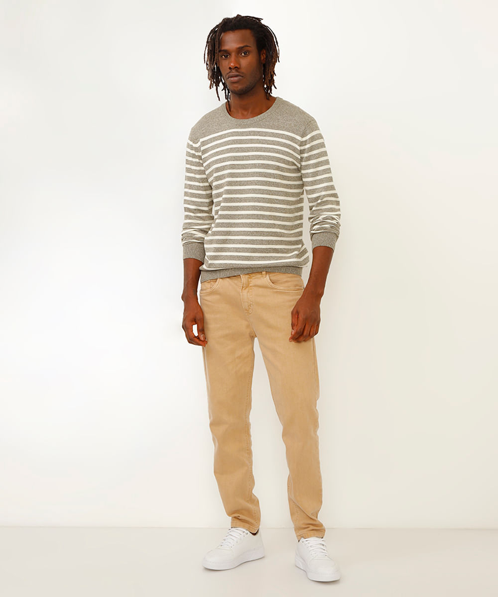 suéter comfort de tricot listrado verde