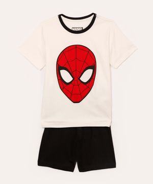 pijama infantil de algodão manga curta com short homem aranha off white