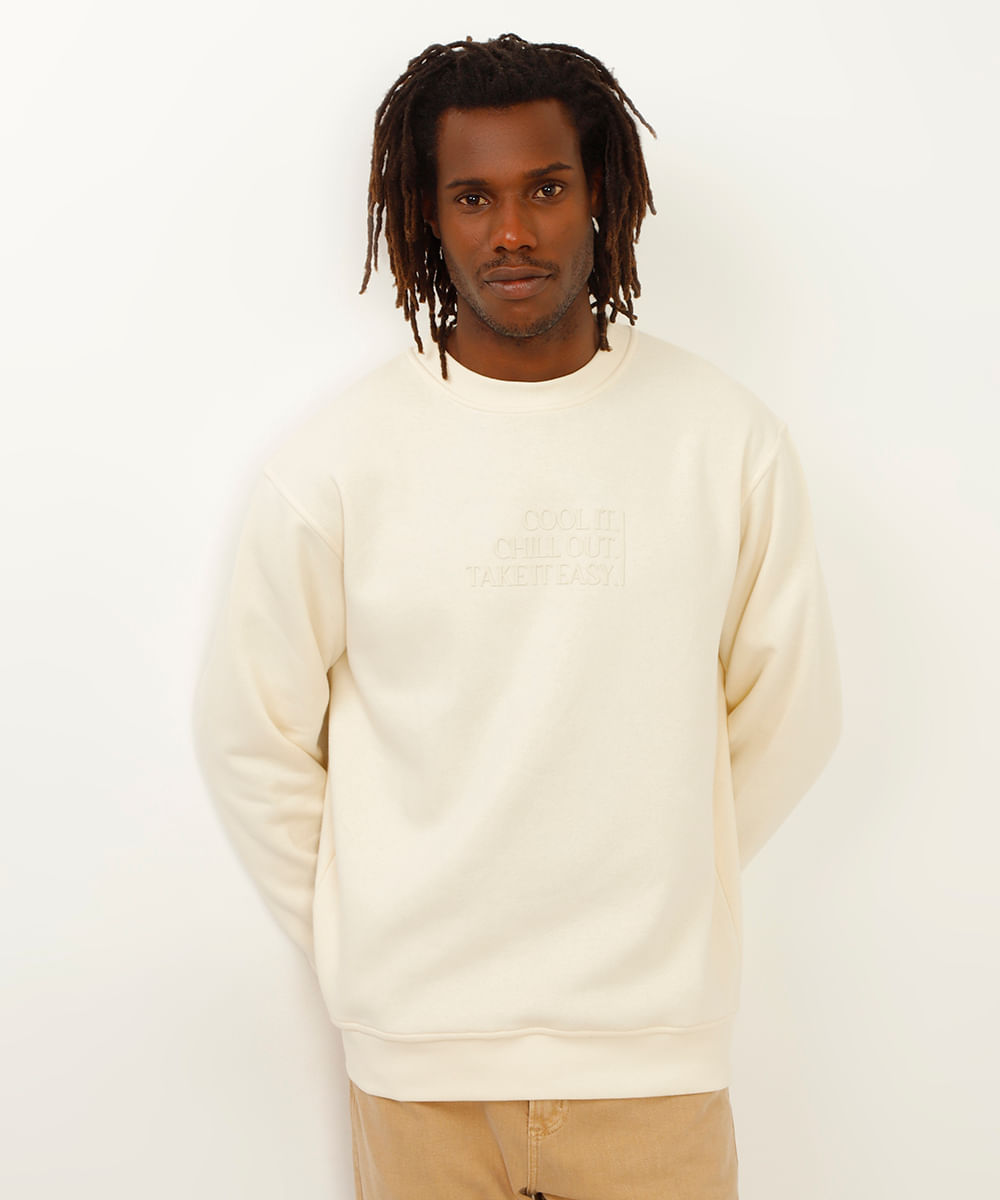 blusão de moletom com relevo emborrachado off white