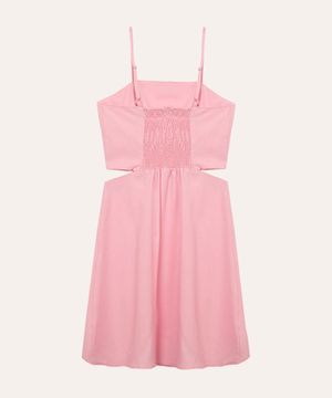 vestido com linho curto recortes juvenil rosa