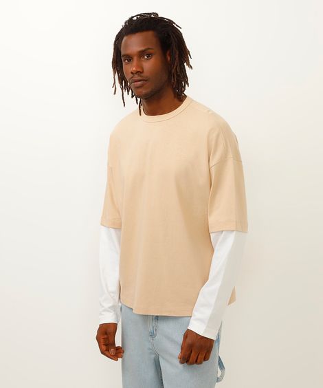 camiseta de moletinho sobreposição bege