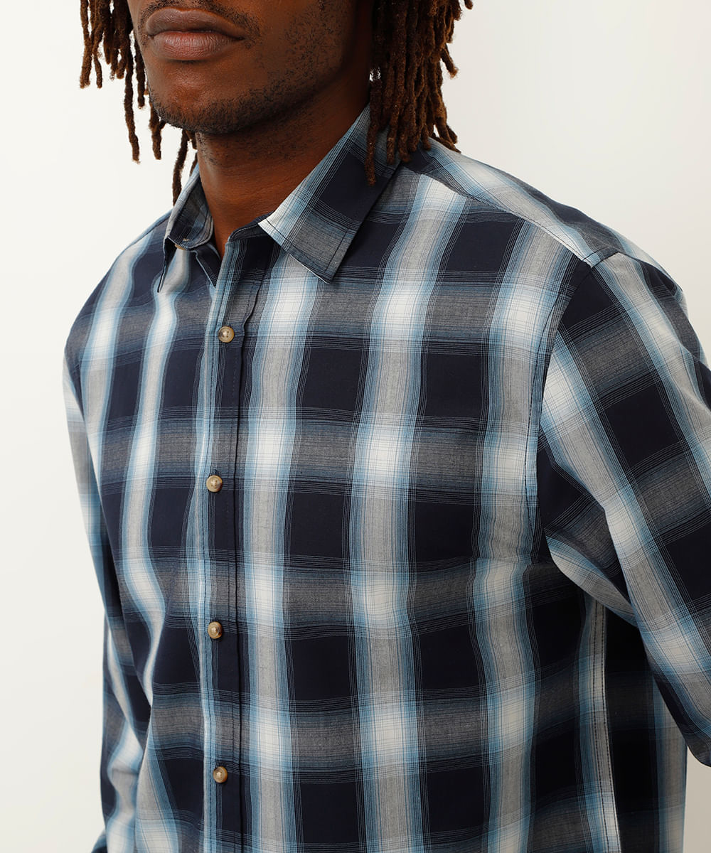 camisa comfort xadrez azul