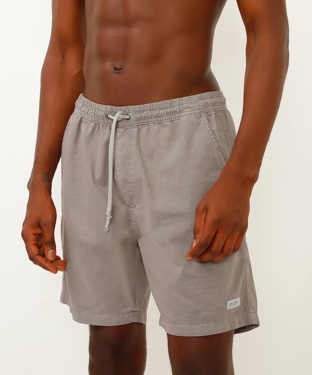 bermuda jogger de sarja com cordão cinza