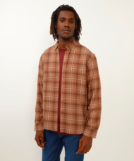 camisa manga longa flanelada xadrez marrom