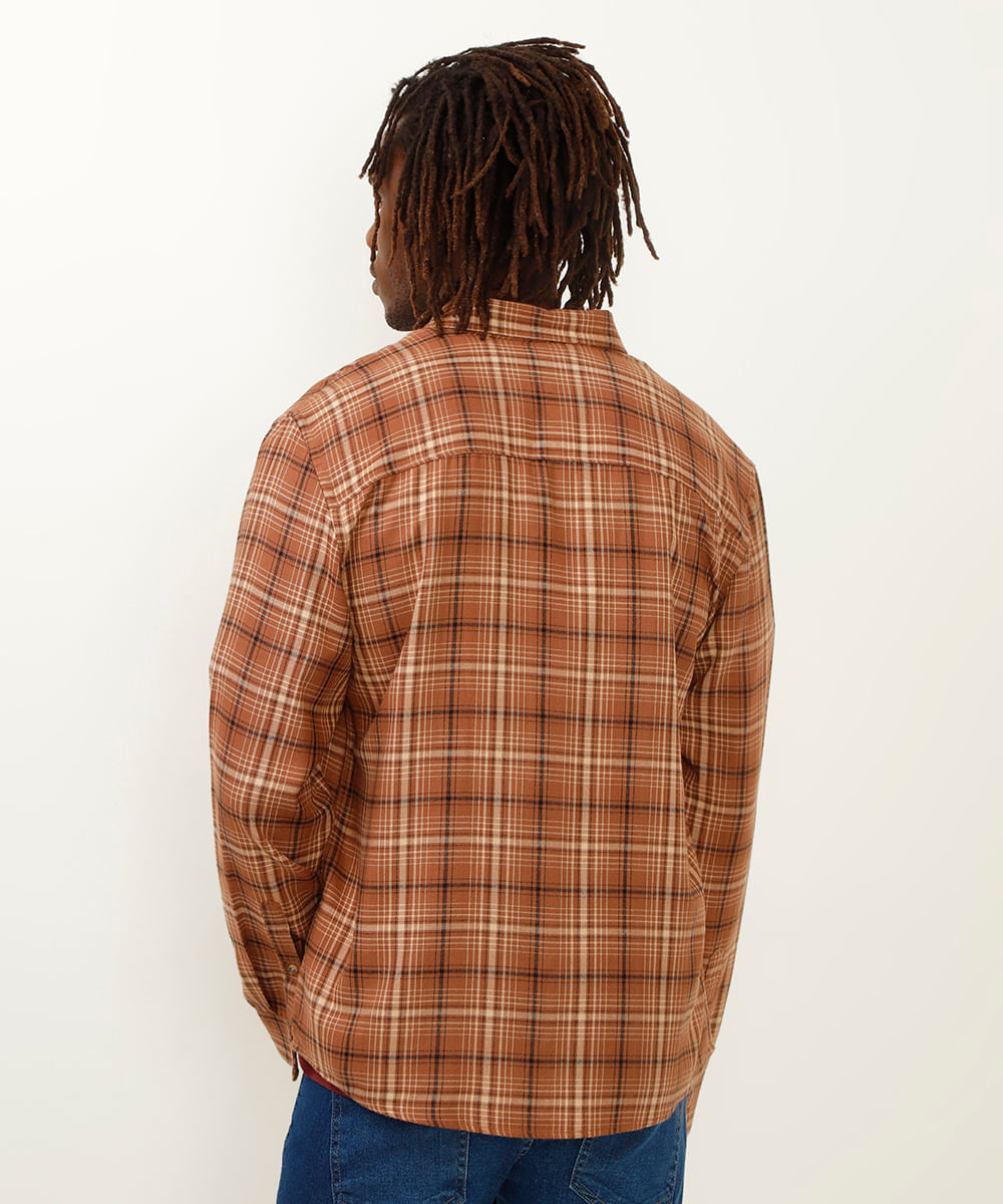 camisa manga longa flanelada xadrez marrom