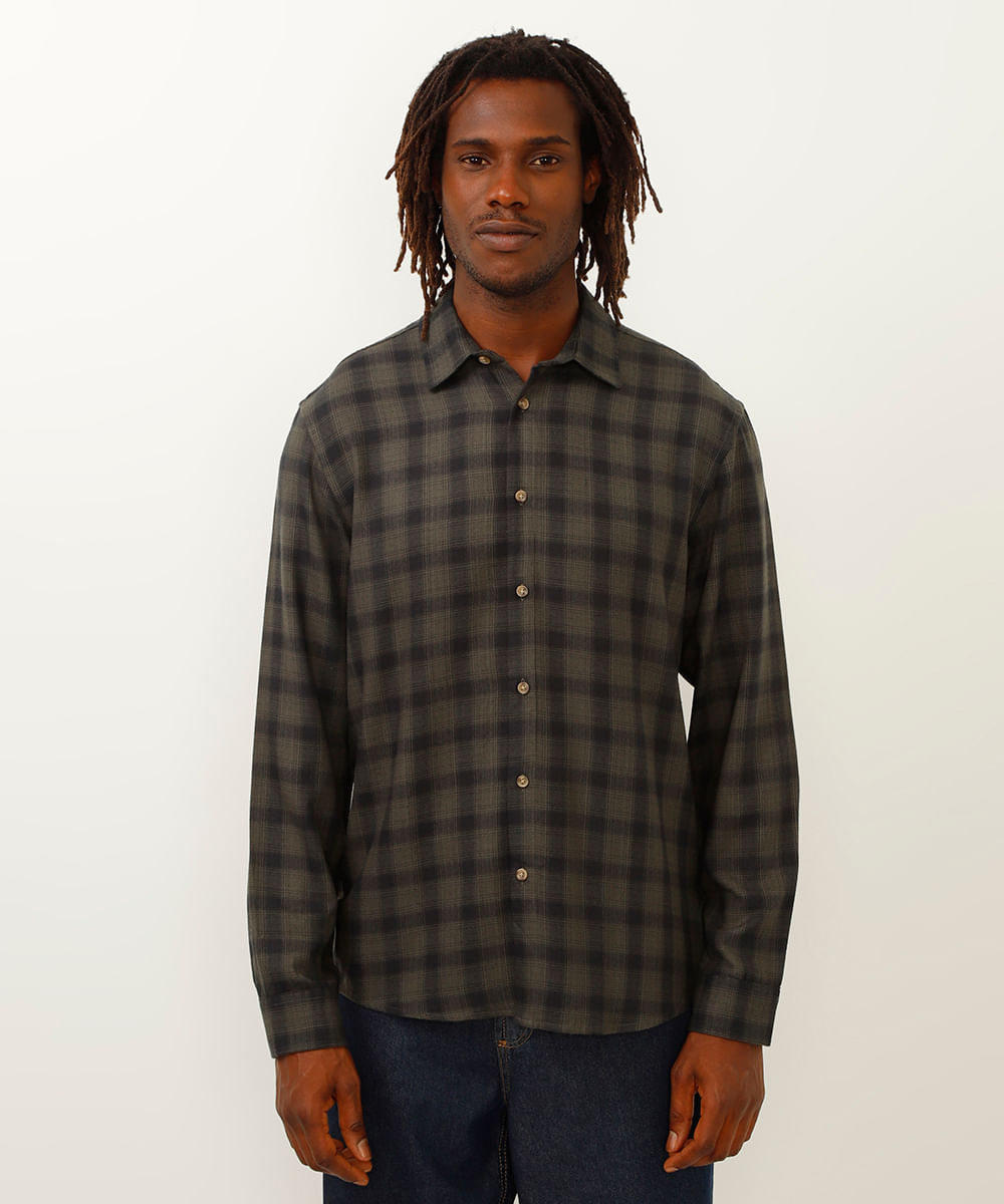camisa xadrez manga longa verde