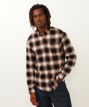 camisa comfort flanelada xadrez bege