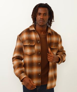 camisa de flanela encorpada xadrez marrom
