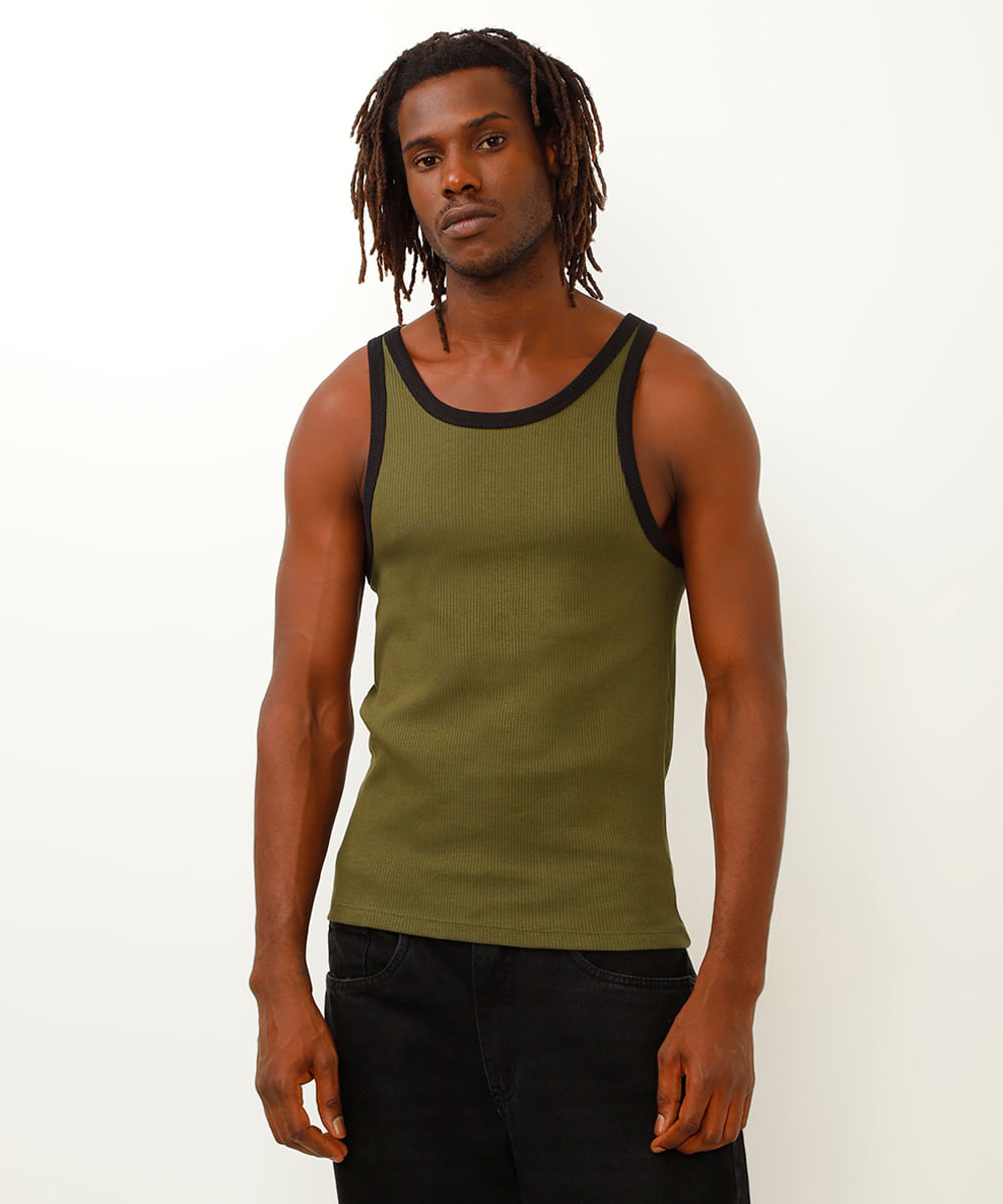 regata de algodão slim fit bicolor verde militar