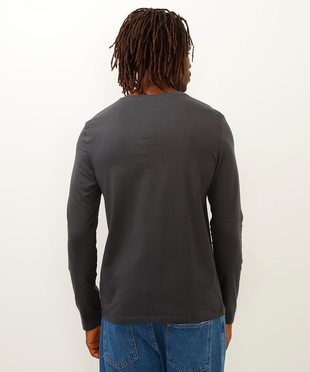 camiseta de algodão slim manga longa cinza