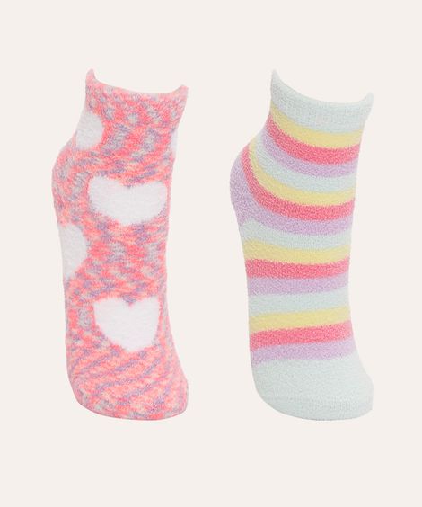 kit de 2 meias de pelúcia infantil cano médio colorido