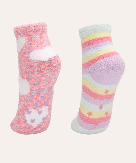 kit de 2 meias de pelúcia infantil cano médio colorido