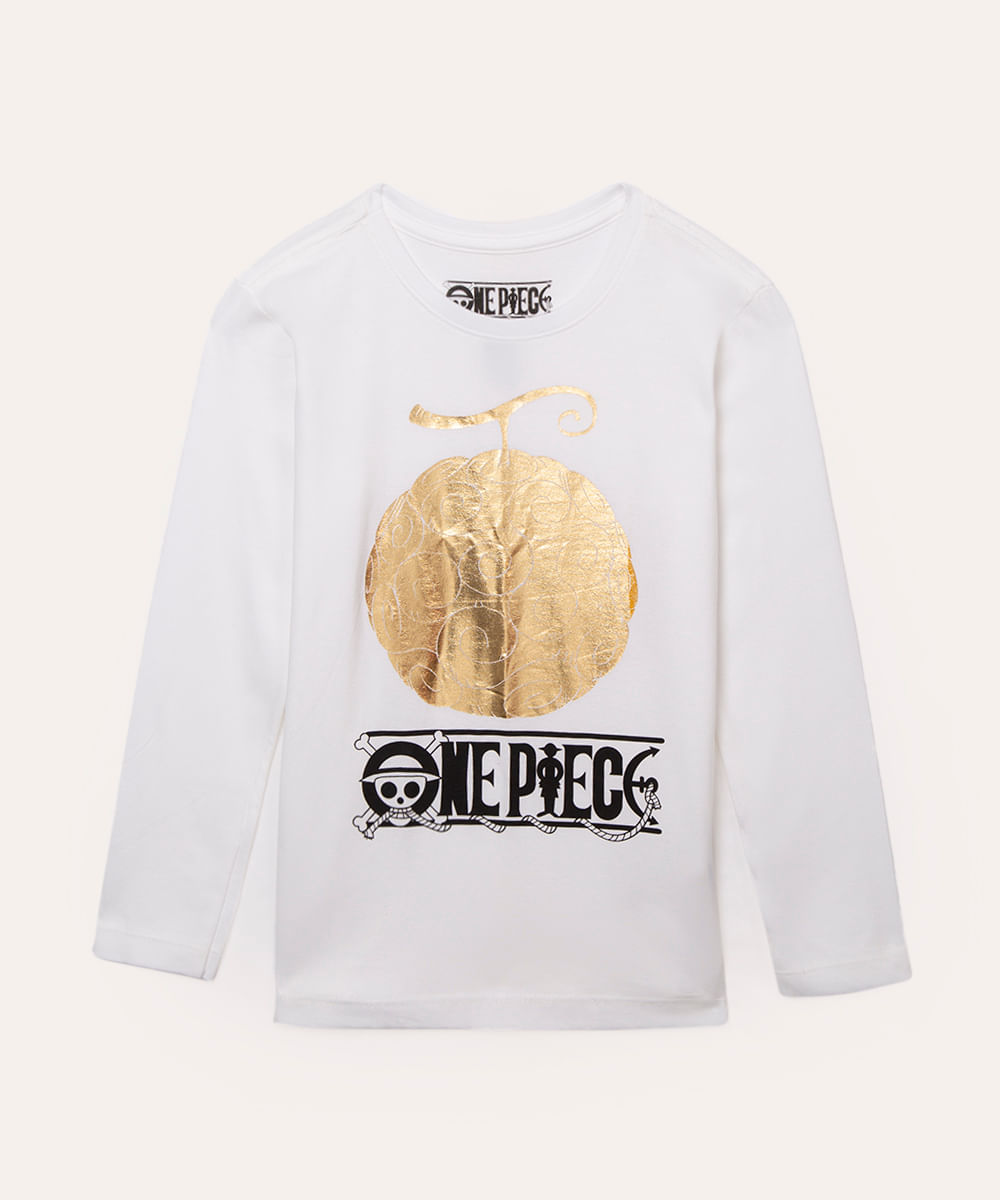 blusa infantil de algodão manga longa one piece off white