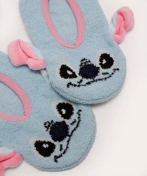 meia sapatilha de pelúcia infantil stitch azul