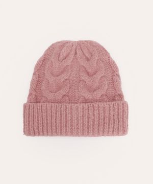 gorro de tricô texturizado trançado rosa