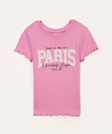 blusa de algodão infantil manga curta paris rosa
