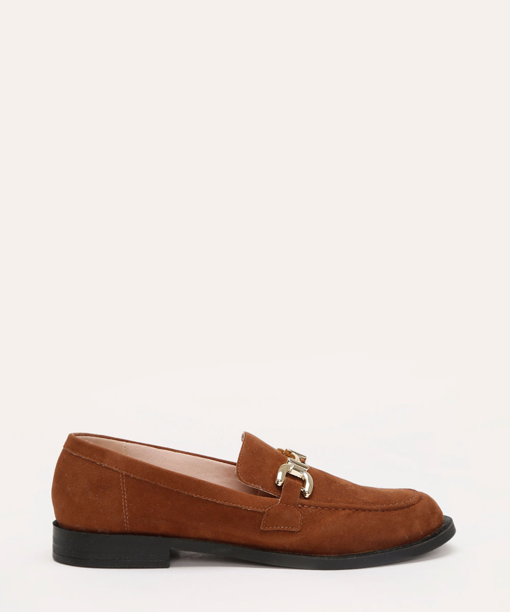 mocassim de suede com fivela mindset marrom