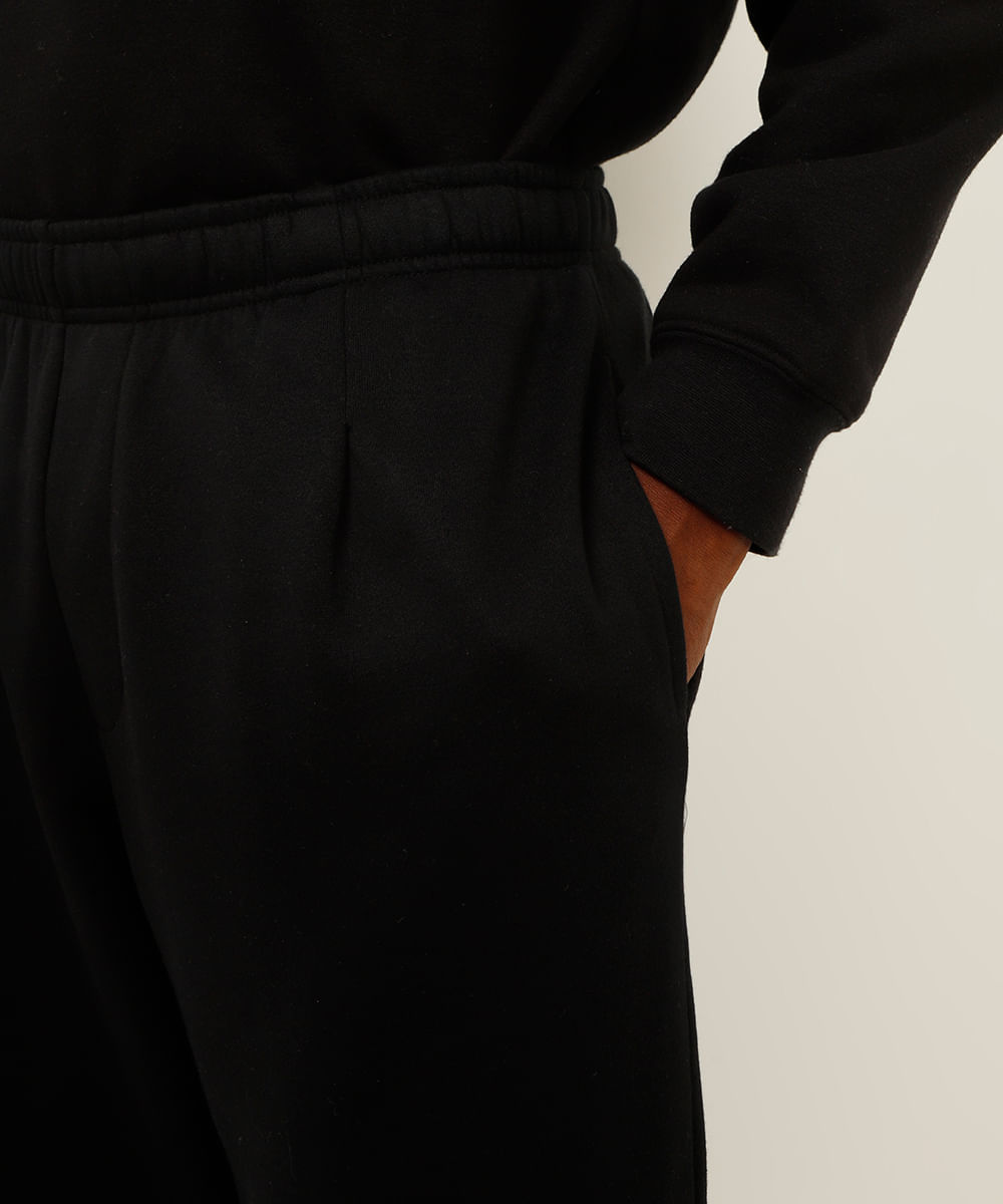 calça wide leg de moletom preto